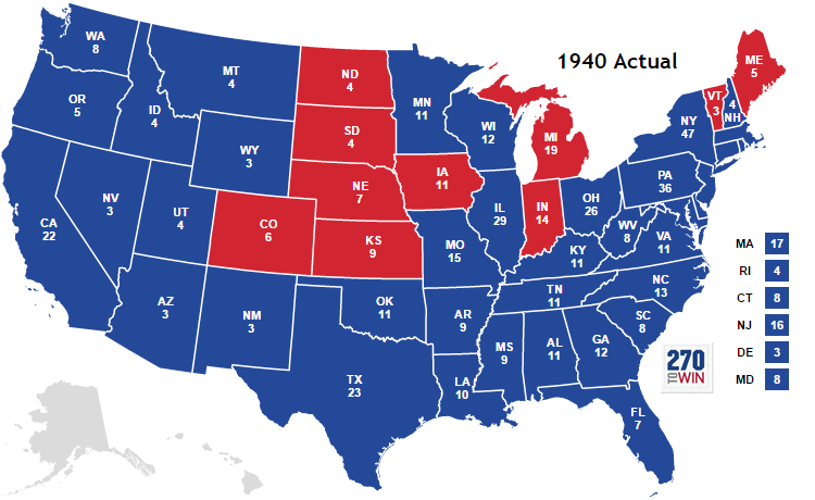 1940 presidential election electoral map