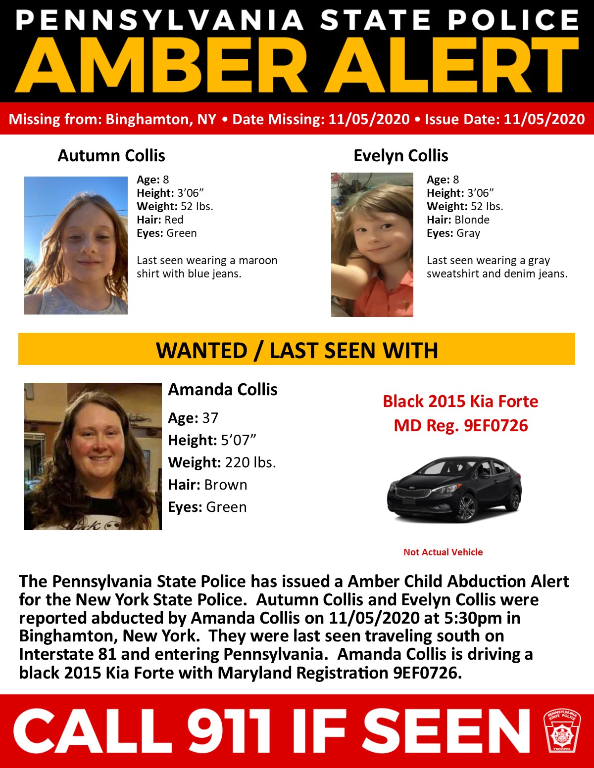 Amber Alert Canceled Children "Safely Located" Coal Region Canary