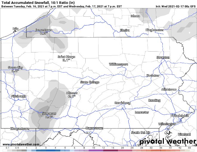 gfs snow total map pennsylvania february 18