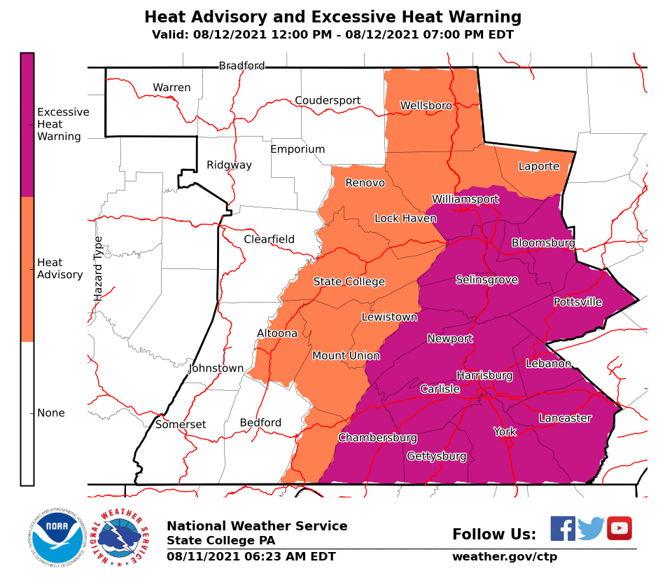 excessive heat warning schuylkill county