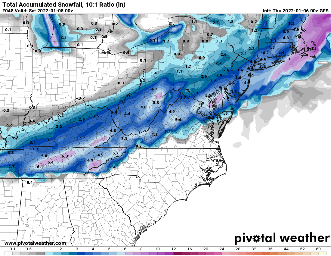 gfs model run january 6-7 snowstorm pennsylvania