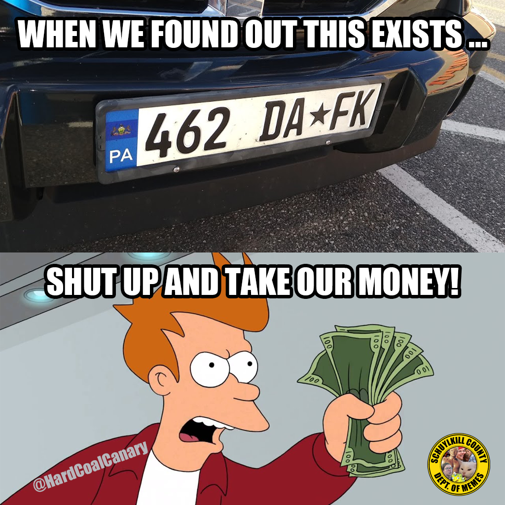 462 df license plate shut up and take our money
