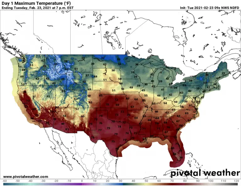 usa high temperatures february 23