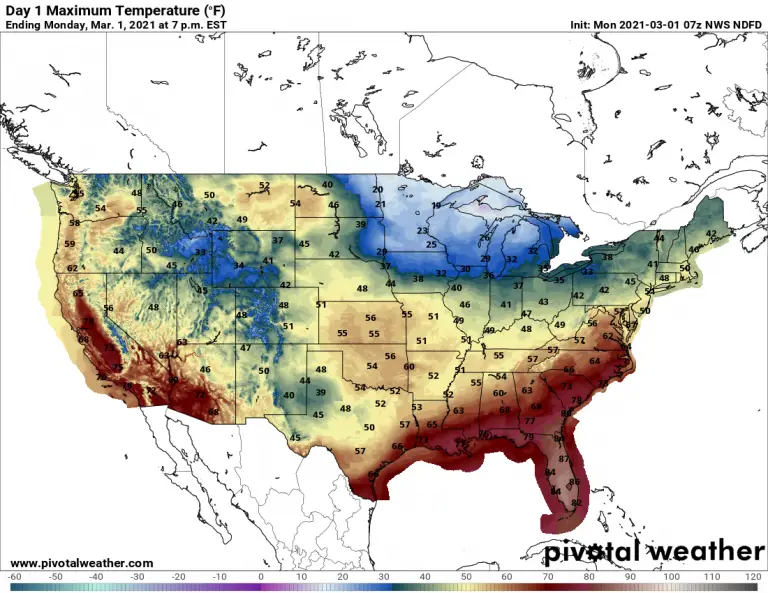 usa high temperatures march 1 2021