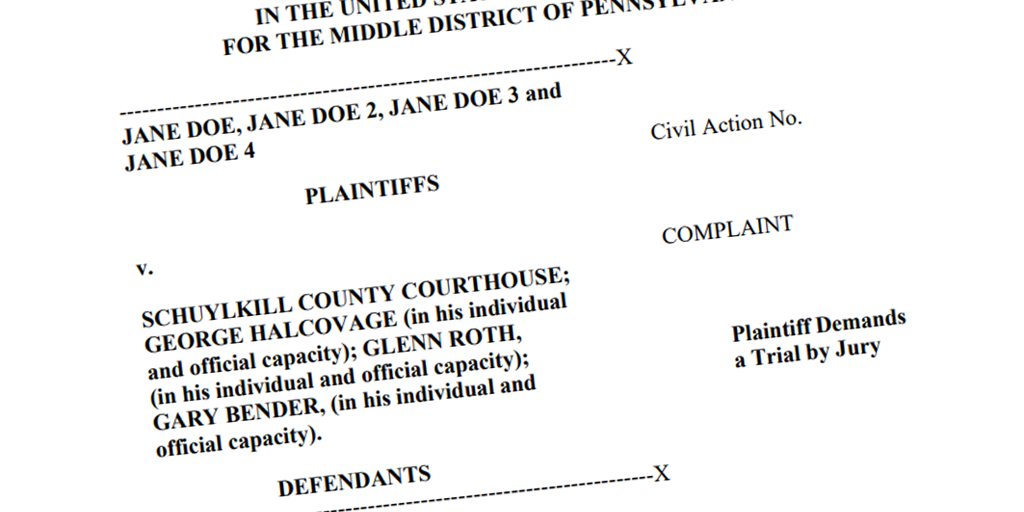 schuylkill county federal lawsuit sexual harassment george halcovage
