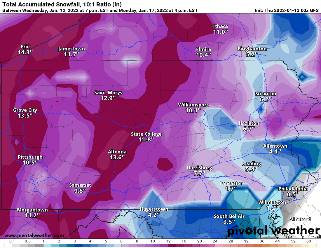 GFS model sunday snowstorm pennsylvania