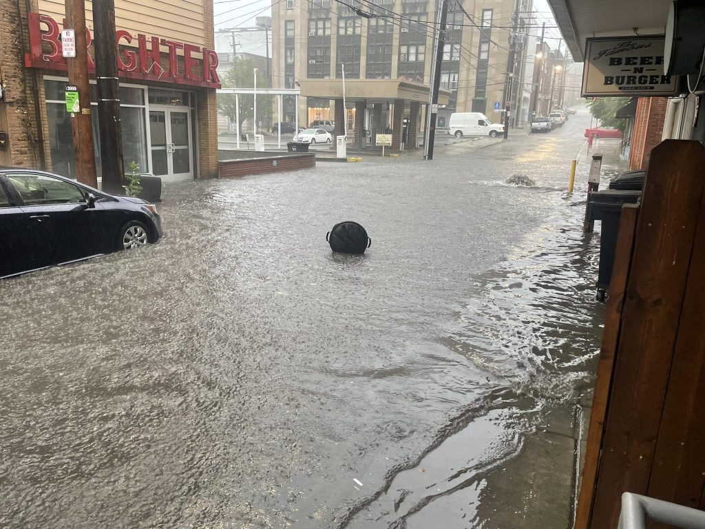A part of Second St. in Pottsville was flooded by heavy rain on Monday afternoon.